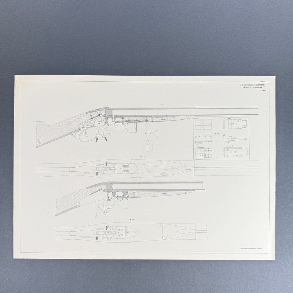 1839 Heurteloup Patent 7980 Antique Gun Rifle Engraving Firearm 21.5"x15"